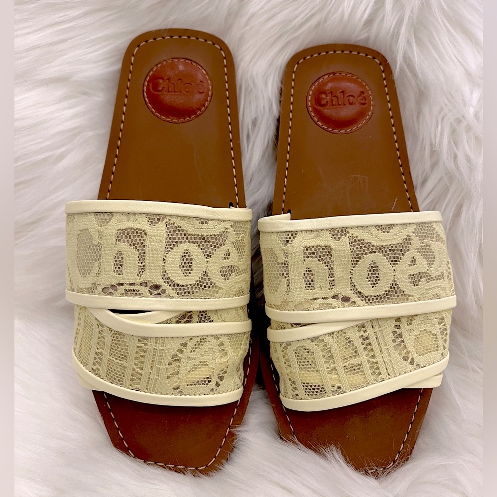 Chloé Yellow Lace Woody Flat Mule Sandals size 38 | New